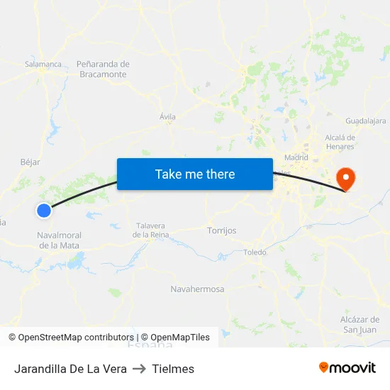 Jarandilla De La Vera to Tielmes map