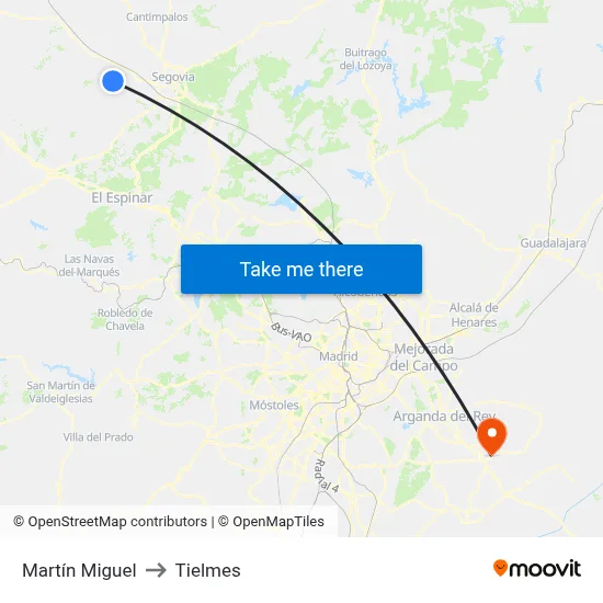 Martín Miguel to Tielmes map