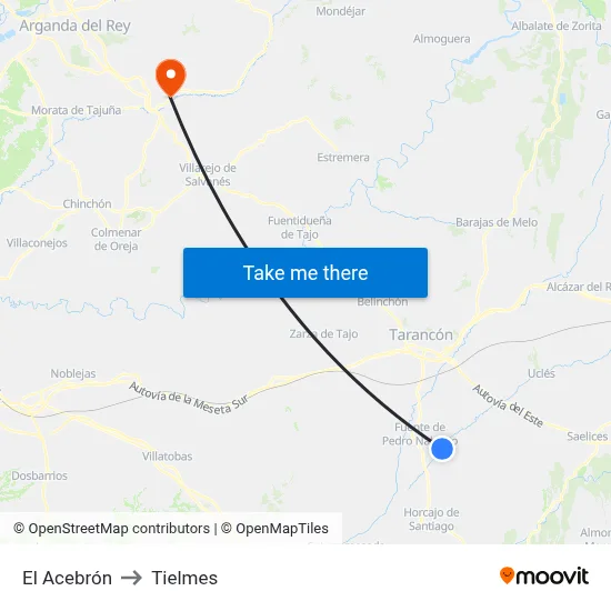 El Acebrón to Tielmes map