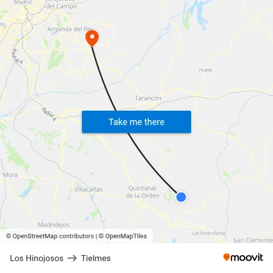 Los Hinojosos to Tielmes map