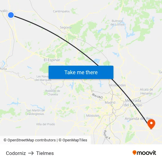 Codorniz to Tielmes map