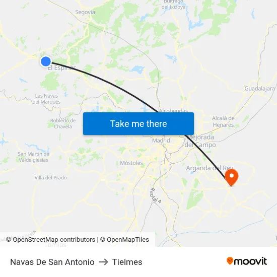 Navas De San Antonio to Tielmes map