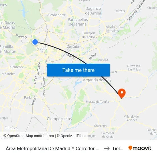 Área Metropolitana De Madrid Y Corredor Del Henares to Tielmes map