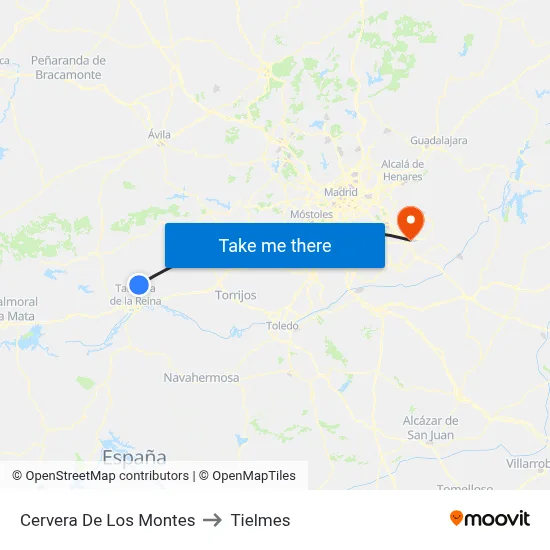 Cervera De Los Montes to Tielmes map