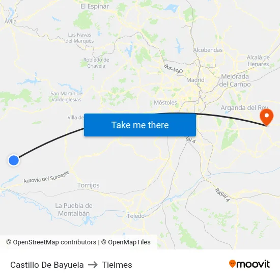 Castillo De Bayuela to Tielmes map