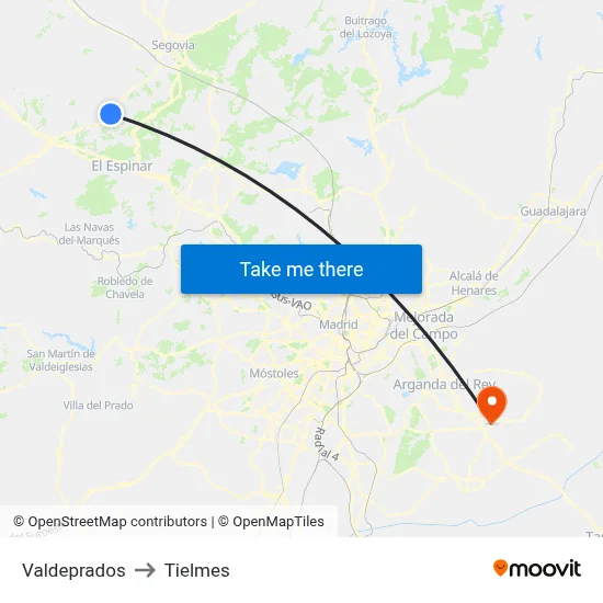 Valdeprados to Tielmes map