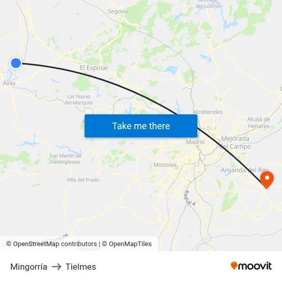 Mingorría to Tielmes map