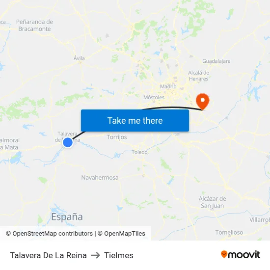 Talavera De La Reina to Tielmes map