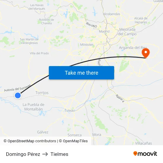 Domingo Pérez to Tielmes map