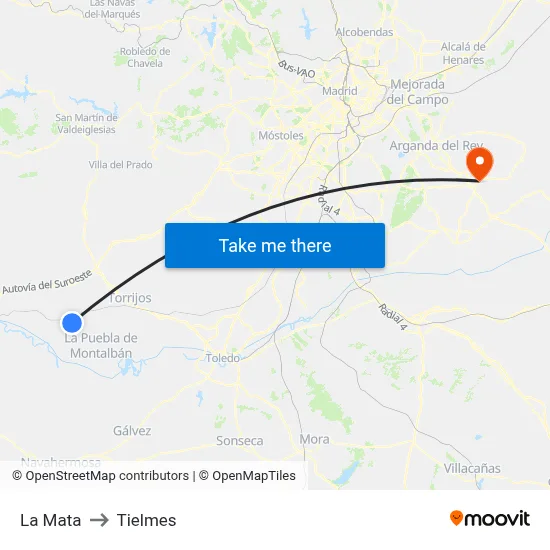 La Mata to Tielmes map
