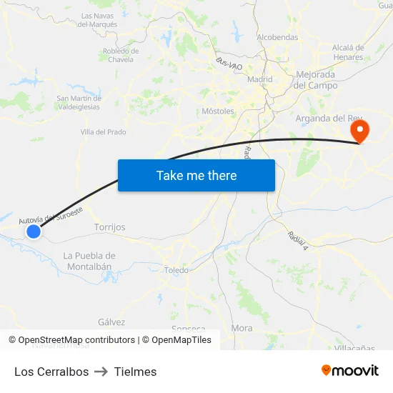 Los Cerralbos to Tielmes map