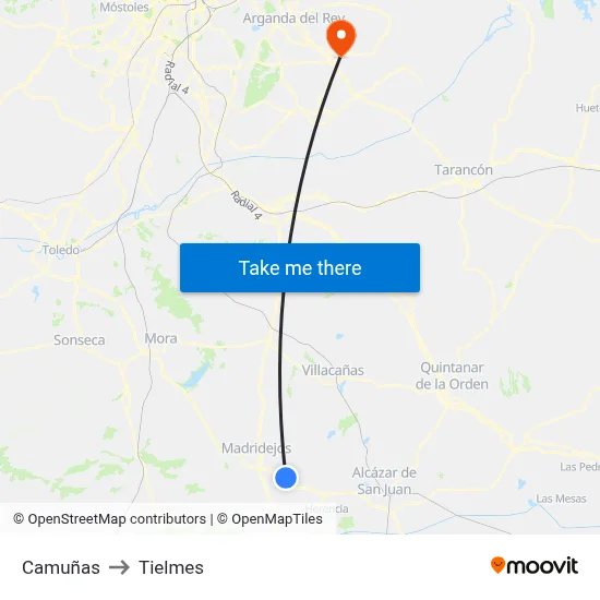 Camuñas to Tielmes map