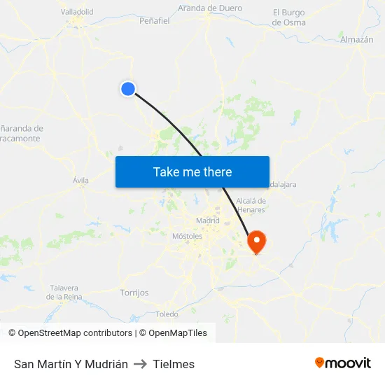 San Martín Y Mudrián to Tielmes map