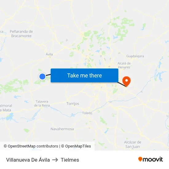 Villanueva De Ávila to Tielmes map