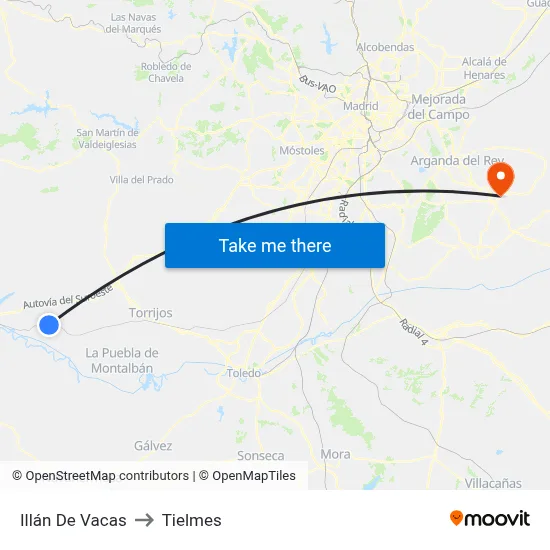 Illán De Vacas to Tielmes map