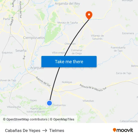 Cabañas De Yepes to Tielmes map
