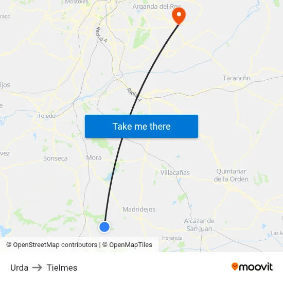 Urda to Tielmes map