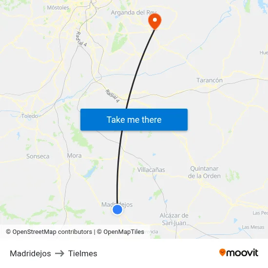 Madridejos to Tielmes map