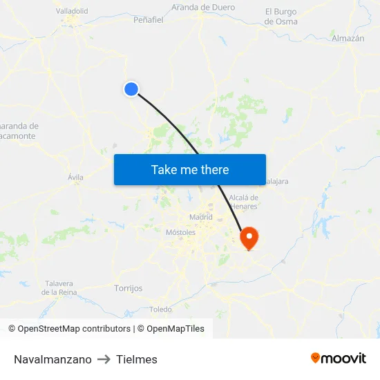 Navalmanzano to Tielmes map