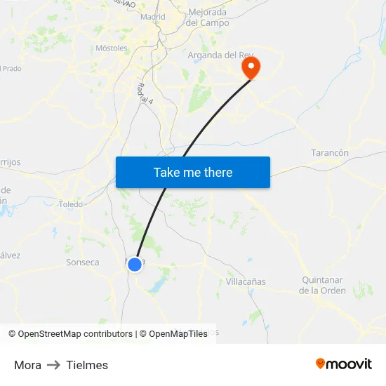 Mora to Tielmes map