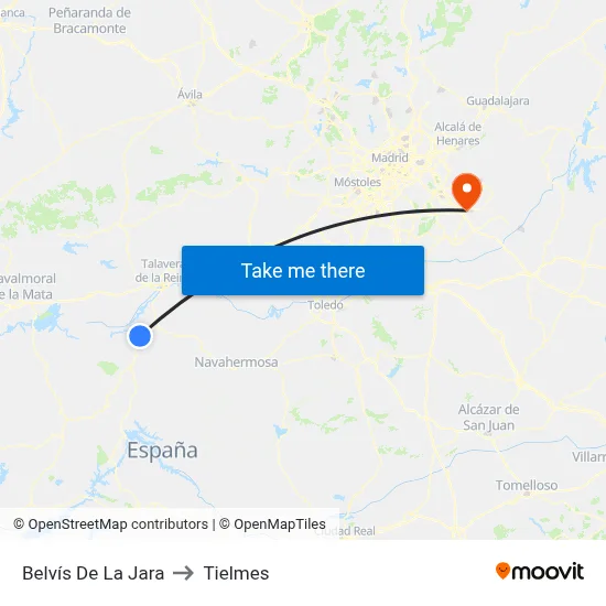 Belvís De La Jara to Tielmes map