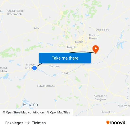 Cazalegas to Tielmes map