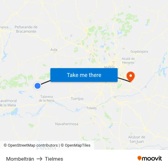 Mombeltrán to Tielmes map