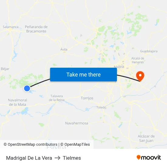 Madrigal De La Vera to Tielmes map
