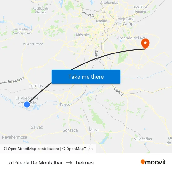 La Puebla De Montalbán to Tielmes map