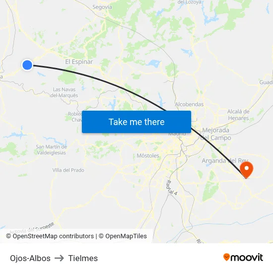 Ojos-Albos to Tielmes map