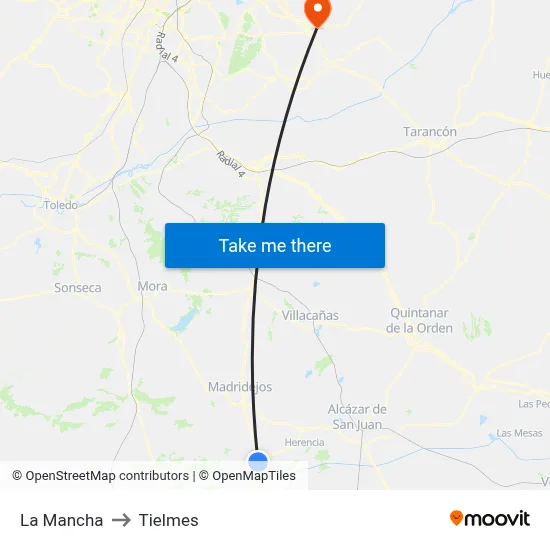 La Mancha to Tielmes map