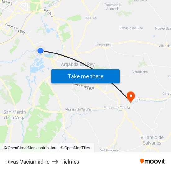 Rivas Vaciamadrid to Tielmes map