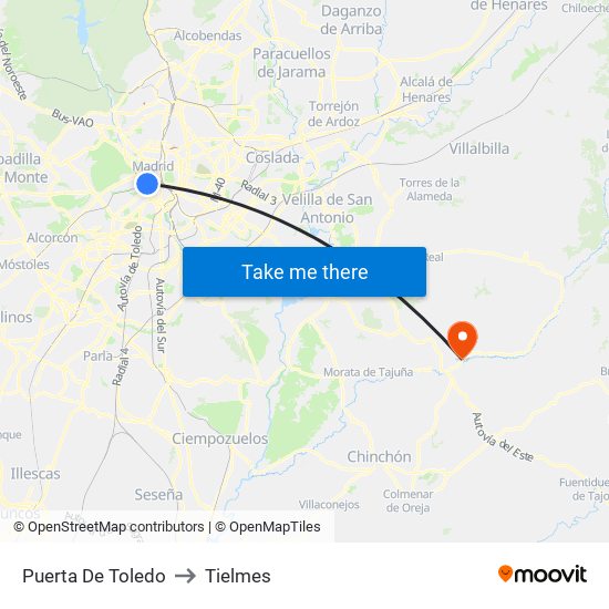Puerta De Toledo to Tielmes map