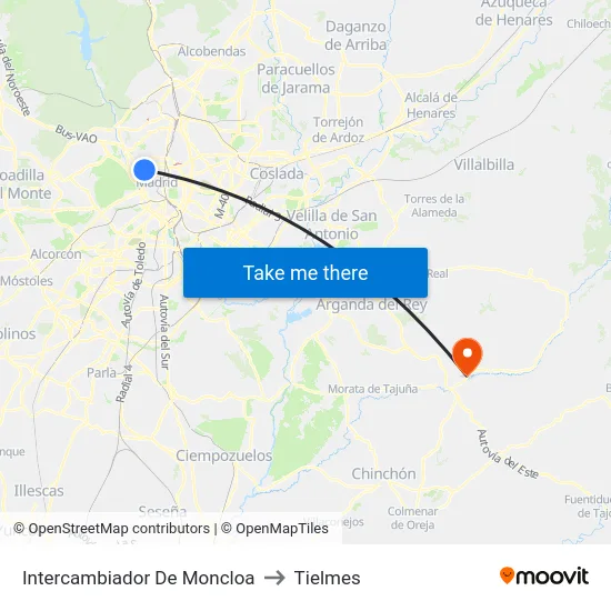 Intercambiador De Moncloa to Tielmes map