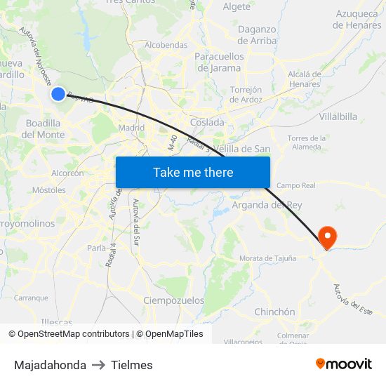 Majadahonda to Tielmes map