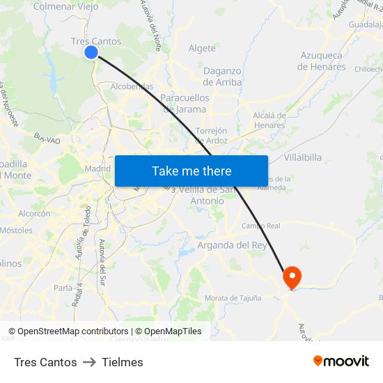 Tres Cantos to Tielmes map