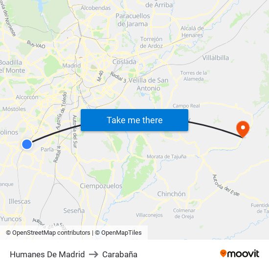 Humanes De Madrid to Carabaña map