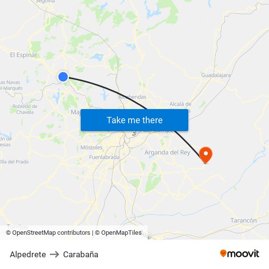 Alpedrete to Carabaña map
