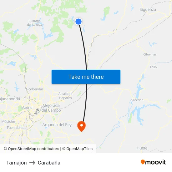 Tamajón to Carabaña map