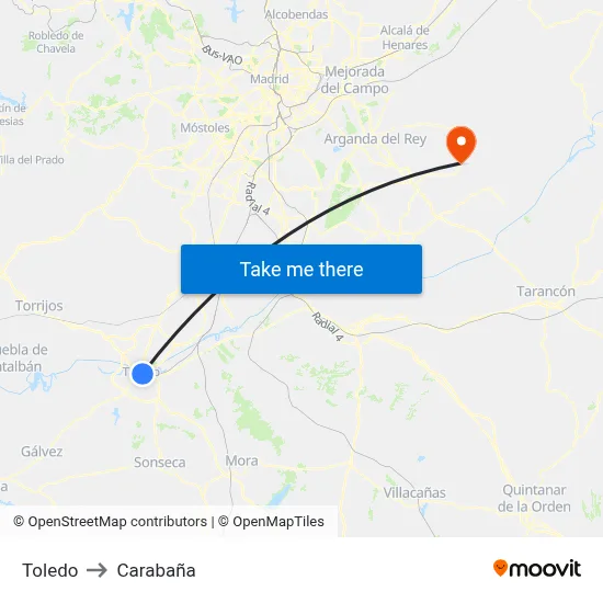 Toledo to Carabaña map