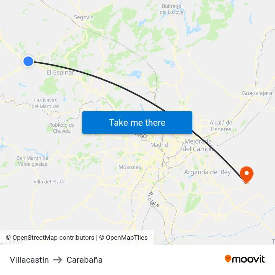 Villacastín to Carabaña map