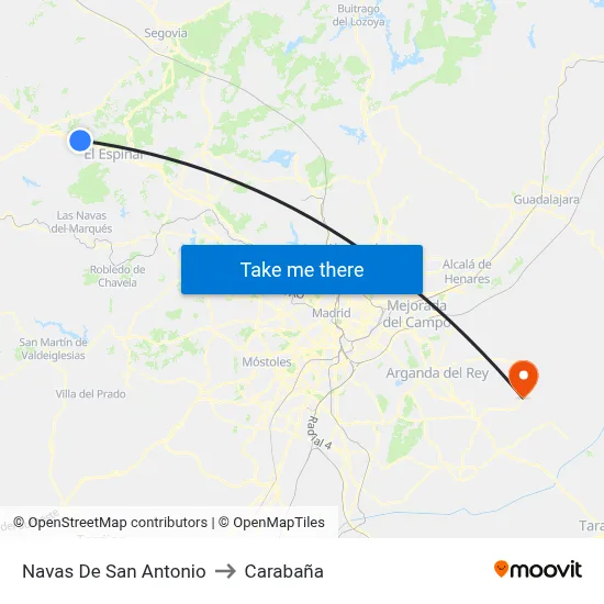 Navas De San Antonio to Carabaña map