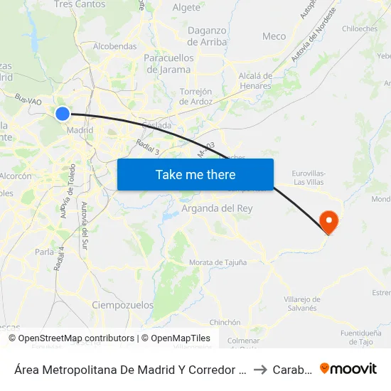 Área Metropolitana De Madrid Y Corredor Del Henares to Carabaña map
