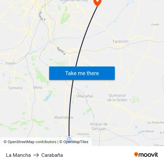 La Mancha to Carabaña map