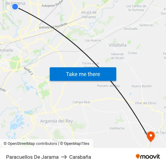 Paracuellos De Jarama to Carabaña map