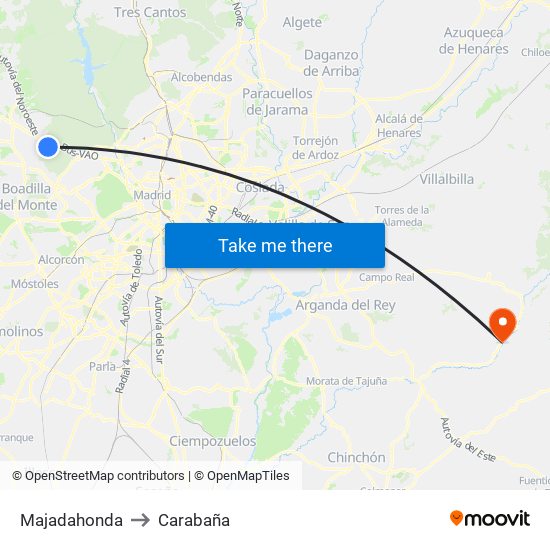 Majadahonda to Carabaña map
