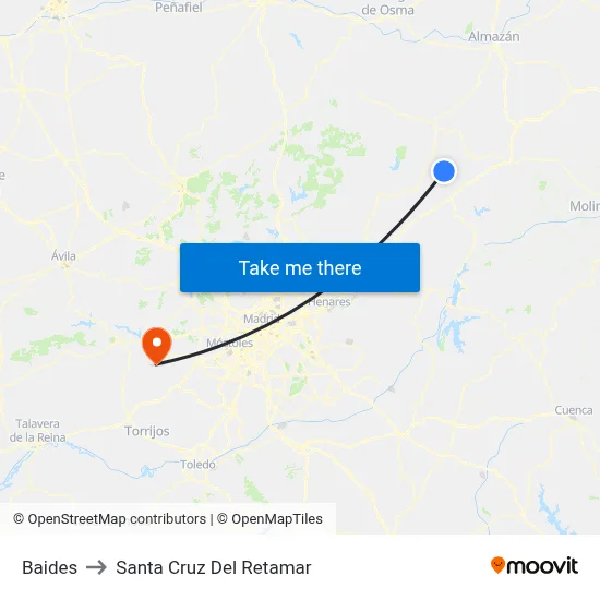 Baides to Santa Cruz Del Retamar map