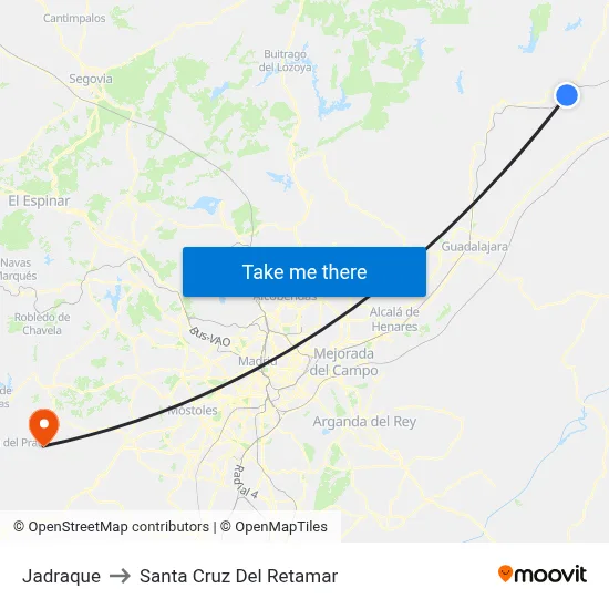Jadraque to Santa Cruz Del Retamar map