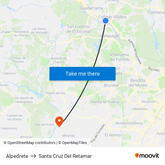 Alpedrete to Santa Cruz Del Retamar map