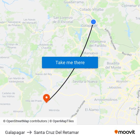 Galapagar to Santa Cruz Del Retamar map